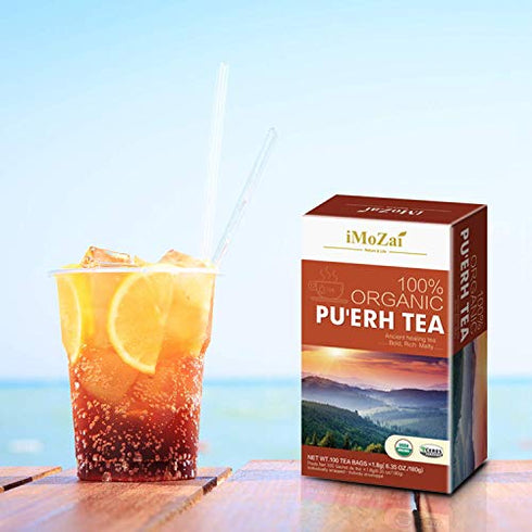 Imozai Organic Puerh Tea Bags 100 Count Individually Wrapped