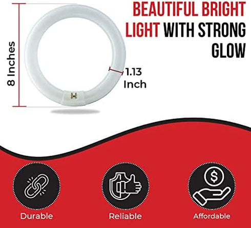 BULBMASTER FC8T9/CW 22 Watt 8 Inch Round T9 Fluorescent Circular Light Bulb, Cool White 4100K, 1120 Lumens G10Q 4-Pin Base 22W Circline Ceiling Lights