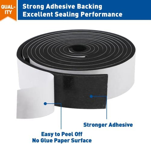 MAGZO Wide Door Weather Stripping 2 Inches W X 1/4 Inch T, Adhesive Foam Insulation Tape for Air Conditioner, Total Length 13 Feet (6.5 Feet x 2 Rolls)