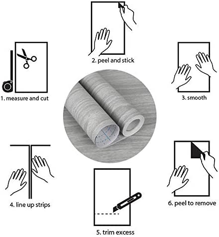 Melwod Gray Wood Contact Paper 17.71 x 118 Inch Wood Grain Texture Peel and Stick Wallpaper Adhesive Paper Light Grey Wall Covering Desk Shelf Drawer Liner Cabinets Wardrobe