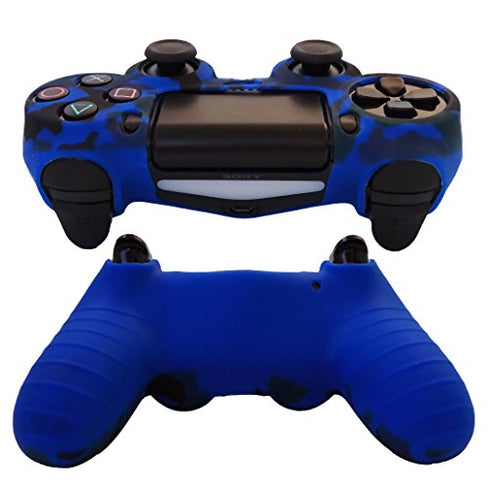 Hikfly Silicone Gel Controller Cover Skin Protector Compatible for Sony Playstation 4 PS4/PS4 Slim/PS4 Pro Controller (2X Controller Camouflage Cover with 8 x FPS Pro Thumb Grip Caps)(Red,Blue)