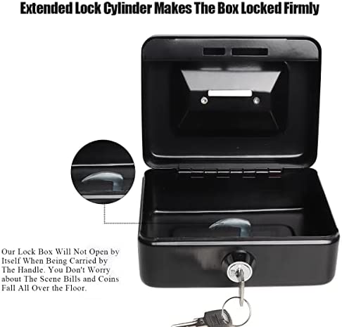 Small Cash Box with Lock and Slot - Jssmst Metal Coin Bank Piggy Bank for Adults and Kids, Black(SMCB0301N)