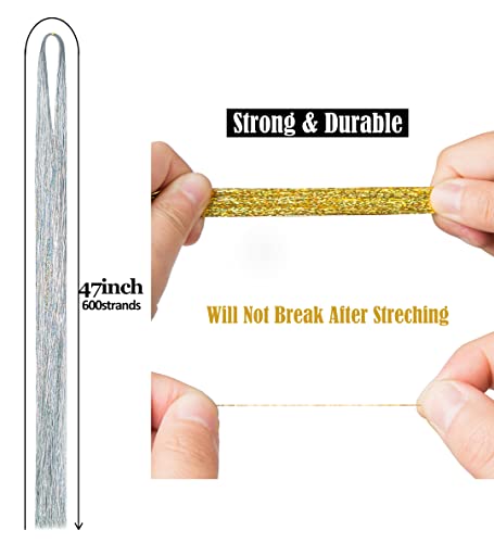 47 Inch Hair Tinsel 600 Silver Sparkling Highlights Synthetic Hair Streak BlingHighlights Glitter Extensions