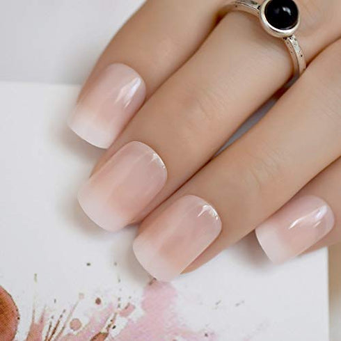 CoolNail Pink Nude White French Fake Nails Squoval Square UV Gel False Press on Nails for Girl Full Cover Wear Finger Nail Art Tips