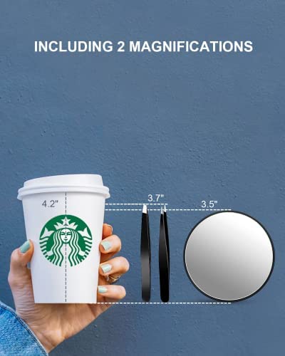 OMIRO 10X & 25X Magnifying Mirrors and Two Eyebrow Tweezers Kits, 3.5" Two Suction Cups Magnifier Travel Set