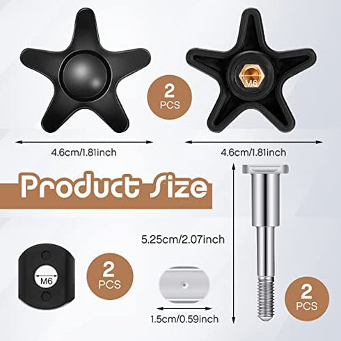 Replacement Arm Adjustment Knobs for Rollators Walker Replacement Parts Guardian Walker Parts M6 Track Bolt Set T Bolt with Black Threaded Star Knobs and Washers for Rolling Walkers (2)