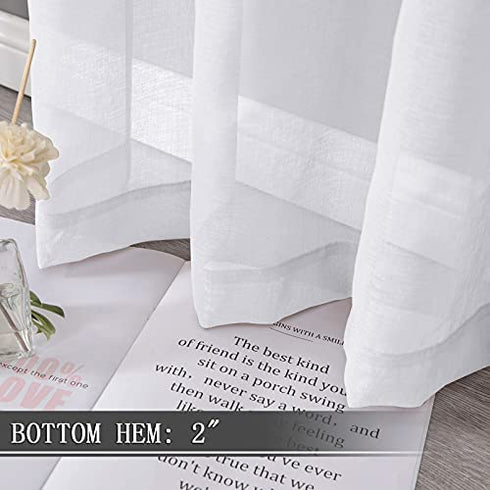 Tollpiz Short Sheer Tier Curtains Linen Textured Half Kitchen Curtain Sheers Light Filtering Rod Pocket Voile Small Curtain for Bathroom, 25 x 24 inches Long, White, Set of 2 Panels