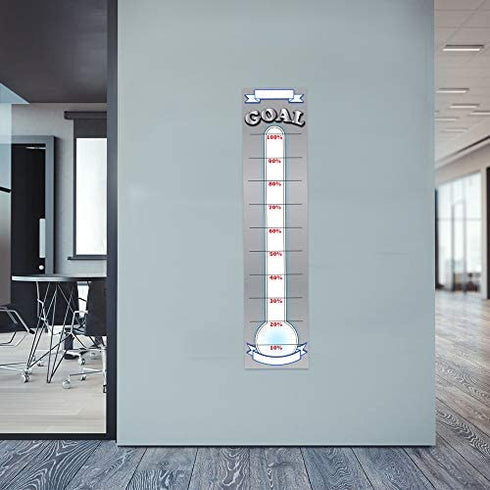Goal Setting Fundraising Donation Thermometer - 11x48 - Dry Erase Reusable Paper Poster - Fundraiser Milestone Company Goals Chart - Office Wall Temperature Posters Charts (Grey)