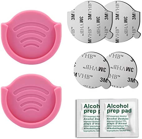 pop-tech Phone Grip Holder for Socket Users, 2 Pack Silicon Car Mount for Expanding Phone Stand with Strong 3M Adhesive Double Sided Tapes for Dashboard, Desk, Wall, Home, Office and More Pink