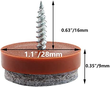 40pcs Round Screw-in Felt Pad Floor Protectors for Wood Furniture Chair Table Leg Feet Slide Smoothly (28mm,Brown)