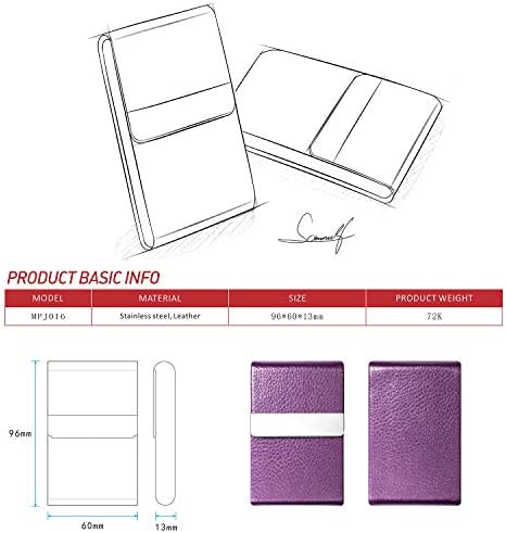 Padike PU Leather Business Card Holder for Women Slim Pocket Business Name Card Holder Stainless Steel Business Card Case with Magnetic Shut (Purple)