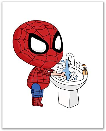 Spiderman Bathroom Prints - Set of 4 (8 inches x 10 inches) Wall Art Decor