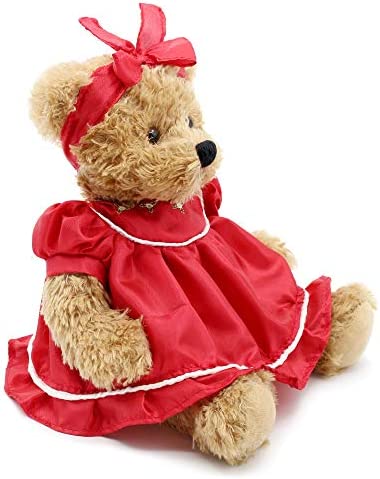 Oits-cute Small Baby Teddy Bear with Cloth Cute Stuffed Animal Soft Plush Toy 10" (Red lace Dress)