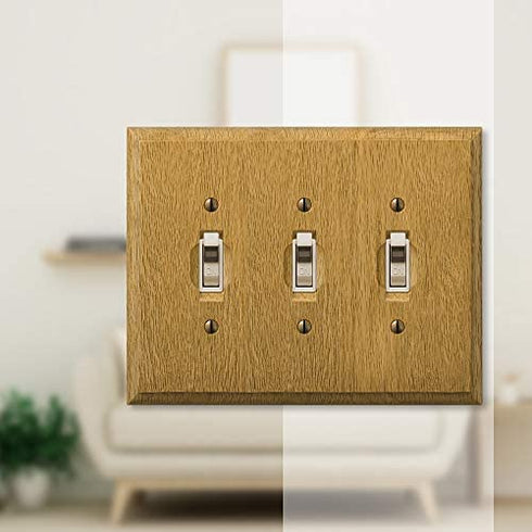 AMERELLE 4025TTT Traditional Triple Toggle Wood Wallplate in Light Oak
