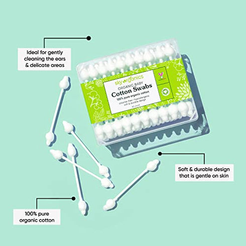 Sky Organics Organic Baby Cotton Swabs for Baby, 100% Pure Organic Cotton, GOTS Certified Organic Cotton, 60 Count