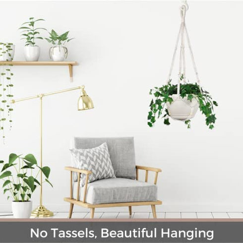Shineloha 43 Inches Macrame Plant Hanger Large for up to 12 inch Pot Extra Long + Hook | No Tassel, Cotton Rope Hanging Plant Holder with Swag Hook, NO Plant/Pot Included (White)