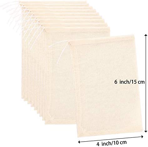 24 Pieces Reusable Drawstring Cotton Soup Bags, Straining Cheesecloth Bags Soup Gravy Broth Stew Bags Brew Bags for Coffee Tea Bone Broth, 4 x 6 Inch