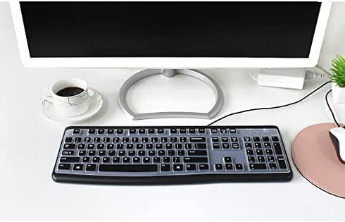 Silicone Keyboard Cover Skin for Logitech K120 & MK120 Ergonomic Desktop USB Wired Keyboard Waterproof Protector Accessories (Black)