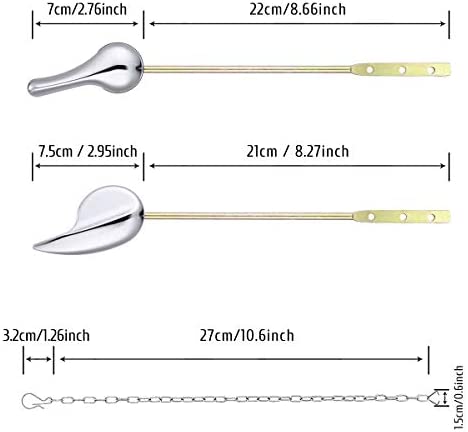 Metal Toilet Handle Replacement Kit Universal Front Mount Tank Flush Lever, 2 Stainless Steel Flapper Chains, Nut Lock(Polished Chrome, 2 Packs)