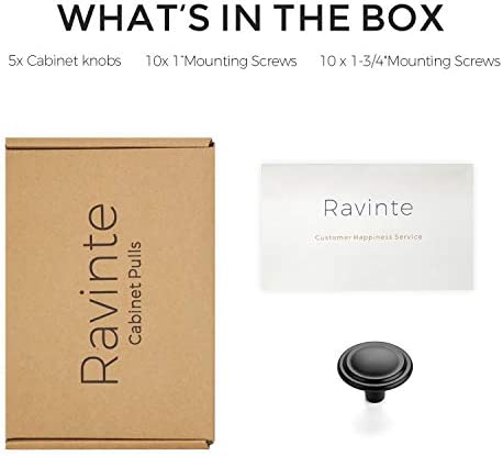 Ravinte 5 Pack 1-1/5 inch Matte Black Zinc Cabinet knobs Kitchen Cabinet Knobs Drawer Knobs Dresser Knobs Drawer Pulls Cabinet Door Knobs Dresser Drawer Handles Knobs for Dresser Drawers