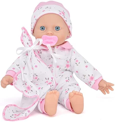 12 Inch Soft Body Baby Doll in Gift Box, Baby Doll with Pacifier, Blanket and Pink Floral Clothes