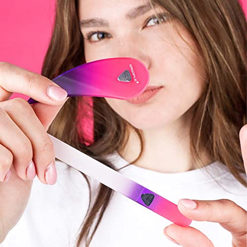 Glass Nail File Manicure Set, Comfort Grip Ergonomic Drop Ergofile for Gentle & Efficient Filing, Nail Care Tools by Bona Fide Beauty Genuine Czech Glass