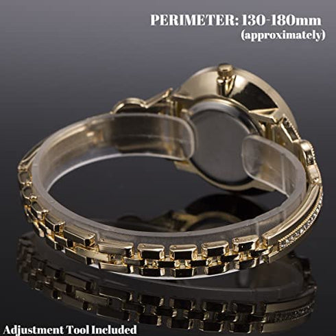 Lady Women Wrist Watch Gold Stainless Steel Crystal SIBOSUN Quartz Dress Bling Bracelet