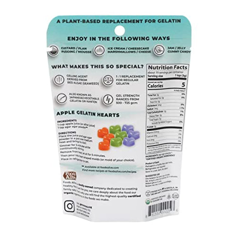 Foods Alive Organic Agar Agar Powder - 2oz Vegan Gelatin Substitute, Gluten Free, Plant Based, Kosher, Unflavored, Thickener. Great for Vegan Cheese, Keto Food and other Whole Foods (1-Pack)