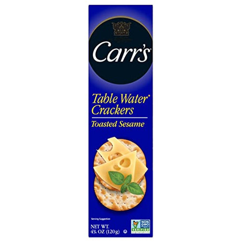 Carr's Table Water Crackers, Baked Snack Crackers, Party Snacks, Toasted Sesame, 4.5oz Box (1 Box)