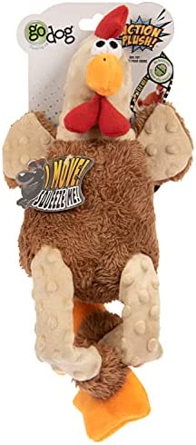 goDog Action Plush Rooster Animated Squeaky Dog Toy, Chew Guard Technology - Brown, One Size