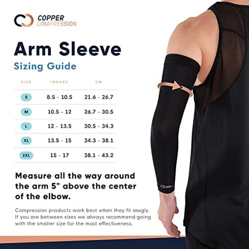 Copper Compression Arm Brace - Copper Infused Sleeve for Arms, Forearm, Bicep. Tennis Elbow, Basketball, Golf, Arthritis, Tendonitis, Bursitis, Osteoporosis, Rehab, Post Surgery, Physical Therapy. (M)