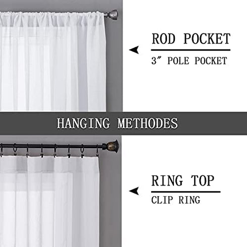 Tollpiz Short Sheer Tier Curtains Linen Textured Half Kitchen Curtain Sheers Light Filtering Rod Pocket Voile Small Curtain for Bathroom, 25 x 24 inches Long, White, Set of 2 Panels