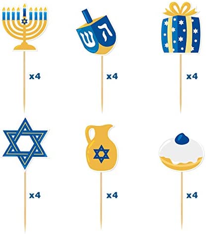 48Pcs Hanukkah Cupcake Toppers and Wrappers for Hanukkah Party Decorations Chanukkah Theme Party Supplies