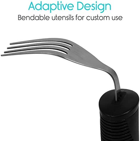 Vive Adaptive Utensil Set - Arthritis Aid Silverware for Parkinsons, Hand Tremors - Easy Grip for Shaking and Trembling Hands - Heavy Stainless Steel Spoon, Fork, Serrated Knife - Non Weighted Holder
