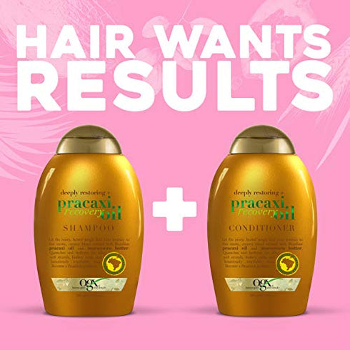 OGX Deeply Restoring + Pracaxi Recovery Oil AntiFrizz Shampoo with Murumuru Butter to Intensely Hydrate Curly Wavy Hair SulfateFree Surfactants for ColorTreated Hair, 13 Fl Oz