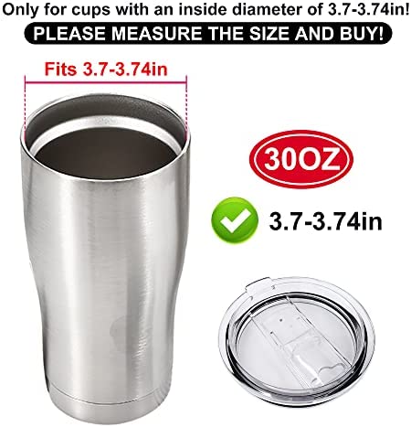 2 Replacement Lids for Stainless Steel Tumbler Travel Cup - Fits OF Inner diameter 3.7 to 3.74 INCH Yeti Rambler and others (Transparent) (30 OZ)