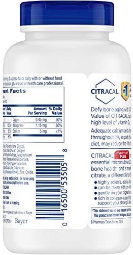 Citracal Maximum Plus, Highly Soluble, Easily Digested, 650 mg Calcium Citrate With 1000 IU Vitamin D3, Bone Health Supplement for Adults, Caplets, 120 Count