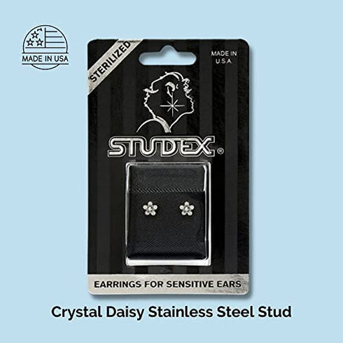 STUDEX Crystal Daisy Stud Earrings | Hypoallergenic and Nickel Free for Sensitive Ears | Surgical Stainless Steel Posts | Earrings for Women and Men-PR-6004W-S