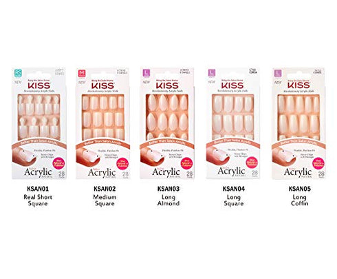 KISS Salon Acrylic Natural 28 Nails Real Short Length KSAN01 (1 PACK)