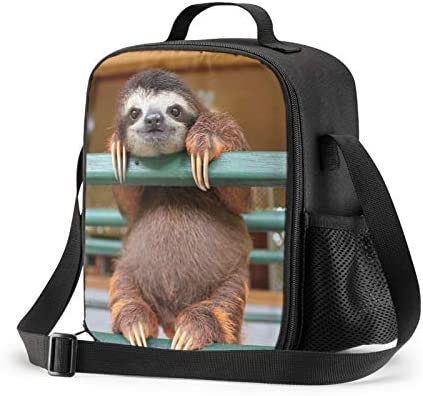 PrelerDIY Sloth Lunch Box - Insulated Lunch Box for Kids Funny 3D Design with Side Pocket & Shoulder Strap Lunch Bag, Perfect for School/Camping/Hiking/Picnic/Beach/Travel