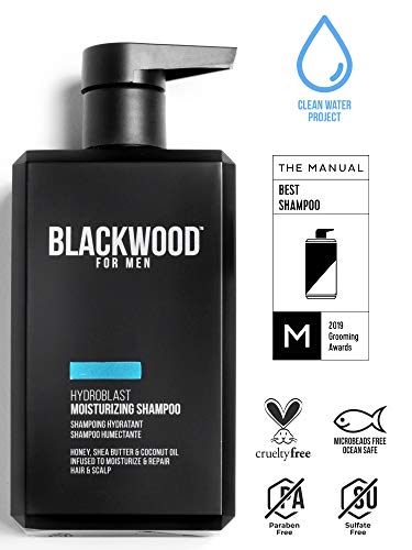 Blackwood For Men HydroBlast Moisturizing Shampoo - Best Men's Moisturizing Shampoo w/ Pump for Dry or Damaged Hair Care | Sulfate-Free Natural Shampoo for Men that Softens Coarse or Curly Hair