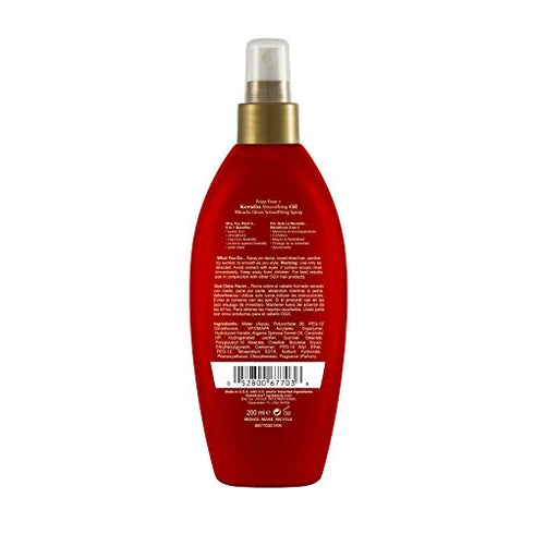 Frizz-Free + Keratin Smoothing Oil Miracle Gloss Spray, 5 in 1, De-frizz & Shiny Hair, Argan Oil