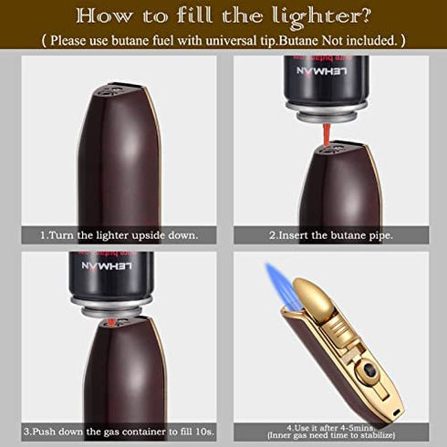 Butane Torch Lighter, Triple Jet Flame Lighters Durable Metal Body Portable Size with Cigar Cutter Luxury Gift Packaging, Torch Lighters Butane Refillable (Sold Without Butane)