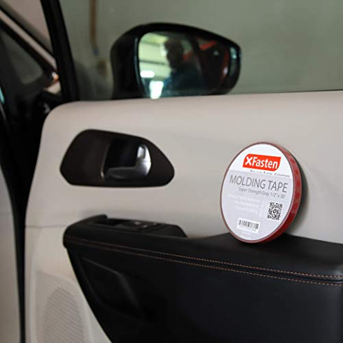 XFasten Super Strength Automotive Molding Tape, Gray, 1/2-Inch x 30-Foot, Double Sided Exterior Mounting Tape for Auto Body Molding, Trim, Side Mirror, Emblem, Nameplate and Outdoor Applications