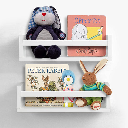 AHDECOR Nursery Room Bookshelf Wall Mount White Floating Shelves, Display Wall Shelf for Kids Romm, Kitchen Spice Rack, Bathroom Decor, Book Shelves Organizer or Baby Nursery, Set of 2, 15 inch