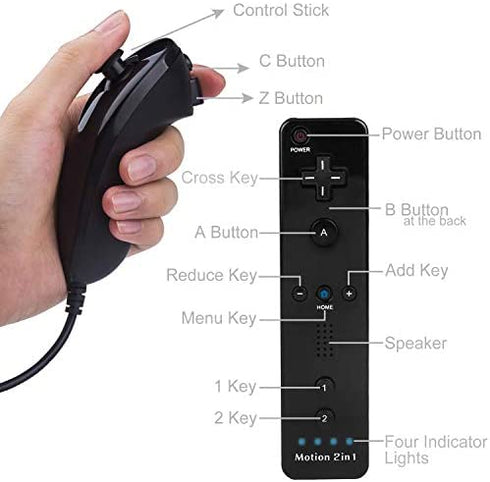 Wii Nunchuck Remote Controller with Motion Plus Compatible with Wii and Wii U Console | Wii Remote Controller with Shock Function (Black)