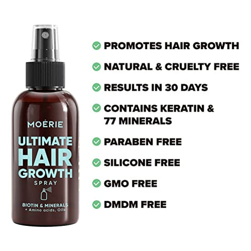 Moerie Ultimate Mineral Hair Growth Spray – For Longer, Thicker, Fuller Hair - with Biotin & Caffeine - Vegan Hair Products – Paraben Free – All Hair Types – Reverse Hair Loss