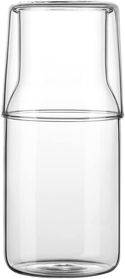 ZILJJ 500ml Bedside Water Carafe Set with Tumbler Glass Set for Bedroom Nightstand, Glass Mouthwash Bottle for Bathroom,Clear Glass Juice Water Pitcher,Night Water Carafe with Cup Set (17.5 oz)