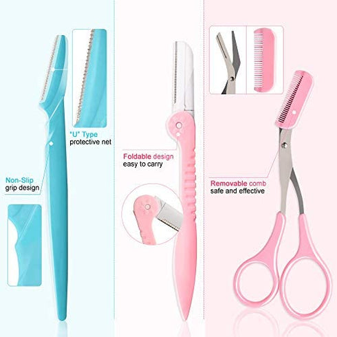 12 Pcs Eyebrow Razor, Face Razors for Women, Exfoliating Eyebrow Trimmers, Eyebrow Grooming Shaper for Women Face, Peach Fuzz, Hair Removal, Facial Razors for Women Face Dermaplane Glow Razor