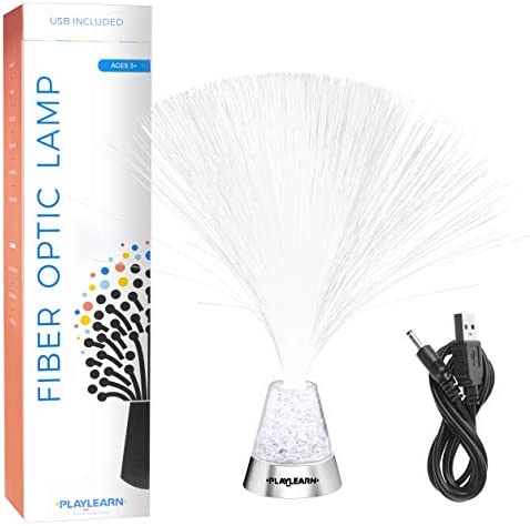 Playlearn Fiber Optic Lamp Color Changing Crystal Base - USB/Battery Powered - 13 Inch - Fiber Optic Centerpiece Sensory Light